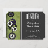 Grunge Steampunk Gears Wedding Invitation Kaart (Voorkant)