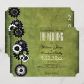Grunge Steampunk Gears Wedding Invitation Kaart (Voorkant / Achterkant)