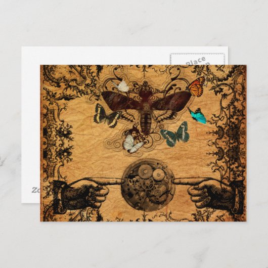 Grunge Steampunk Victoriaans Butterfly Briefkaart (Voorkant / Achterkant)