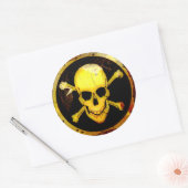Grunge Stijl Gouden Schedel en Kruisbeenderen Ronde Sticker (Envelop)