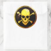 Grunge Stijl Gouden Schedel en Kruisbeenderen Ronde Sticker (Tas)