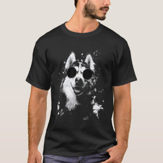 Grunge stijl hipster Siberische Husky hond met zon T-shirt