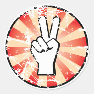 Grunge stijl vrede hand teken ronde sticker