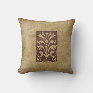 Grunge Style Antique Motif Coussin déçu Brown