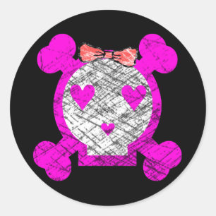 GRUNGE STYLE EMO GIRL SKULL RONDE STICKER