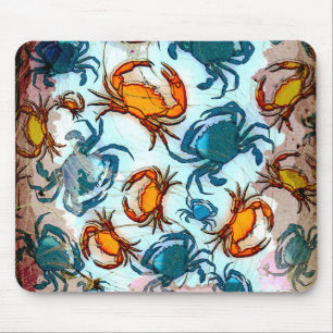 Grunge Style Red en Blue Crabs Collage Muismat