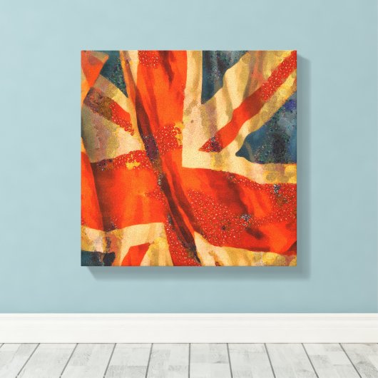 Grunge Style Union Jack British Flag Waving Canvas Afdruk (Insitu (Houten vloer))