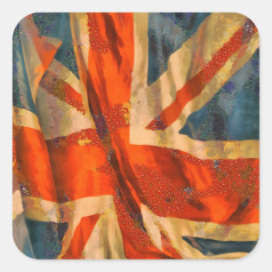 Grunge Style Union Jack British Flag Waving Vierkante Sticker