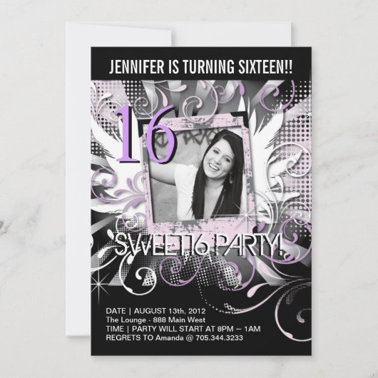 Grunge Sweet sixteen Invitation (Devant)