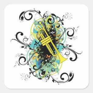 Grunge Swirl Trumpet Vierkante Sticker