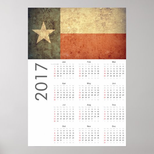 Grunge Texas Vlag Kalender 2017 Poster (Voorkant)
