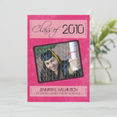 Grunge Texture Graduation Faire-part (rose chaud) (Debout devant)