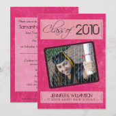 Grunge Texture Graduation Faire-part (rose chaud) (Devant / Derrière)