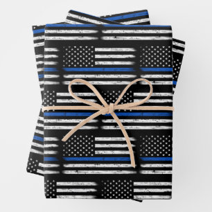 Grunge Thin Blue Line Police Officer Retirement Inpakpapier Vel
