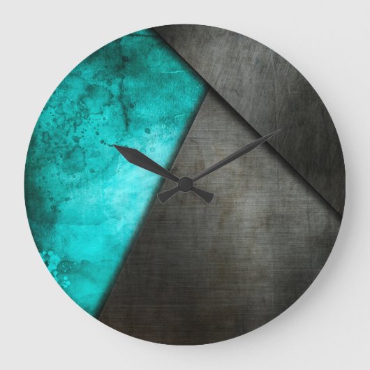 Grunge Turquoise Metal Round Clock Grote Klok (Voorkant)