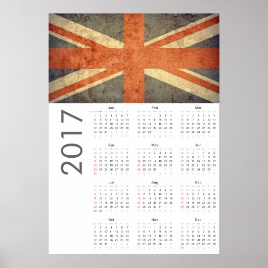Grunge UK Vlagkalender 2017 Poster (Voorkant)
