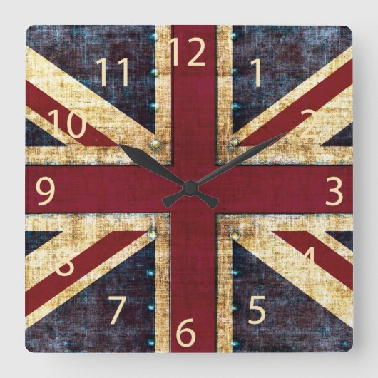 Grunge Union Jack - klassiek -  uiterlijk Vierkante Klok (Voorkant)