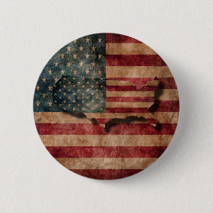 Grunge USA Stars & Stripes Flag and Map Ronde Button 5,7 Cm