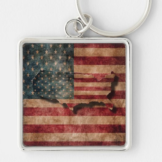 Grunge USA Stars & Stripes Flag and Map Sleutelhanger (Voorkant)