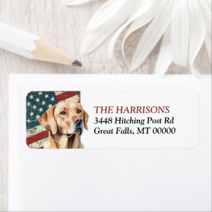 Grunge USA-vlag Gele Labrador Retouradres Etiket