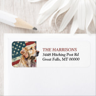 Grunge USA Vlag Golden Retriever Retouradres Etiket