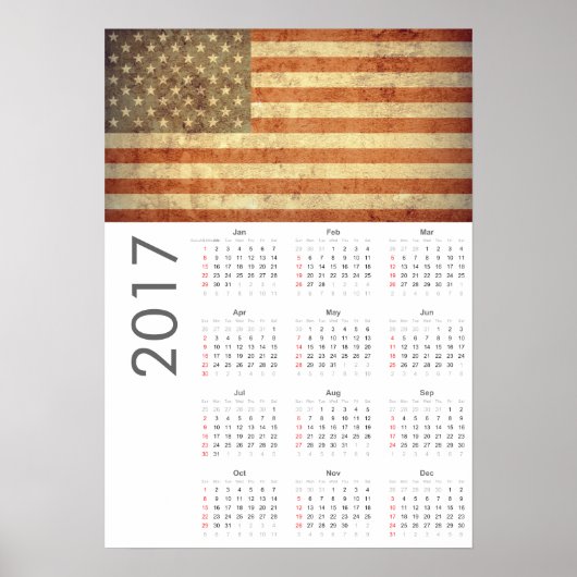 Grunge USA Vlag Kalender 2017 Poster (Voorkant)