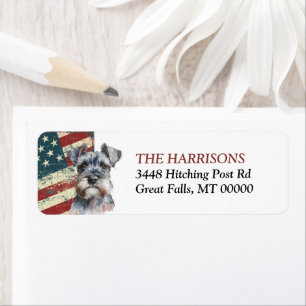 Grunge USA Vlag Miniature Schnauzer Retouradres Etiket