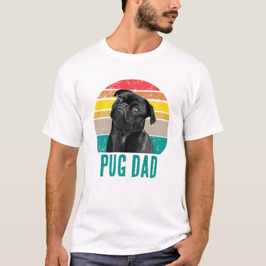 Grunge Verdrietig Pug Foto Hond Papa T-shirt (Voorkant)
