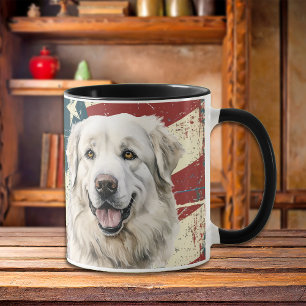 Grunge Verenigde Staten Vlag Grote Pyreneeën Hond Mok