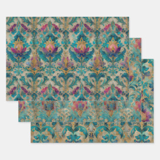 GRUNGE VERFROMMELD DAMASK DECORATIEF PAPIER SET INPAKPAPIER VEL
