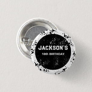 Grunge verfspatten Zwart & Wit Verjaardag Ronde Button 3,2 Cm