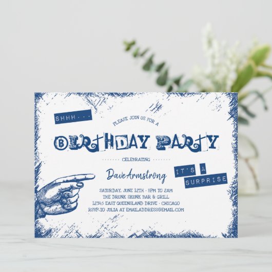 Grunge Verrassings Verjaardagsfeestje Sst Kaart (Staand voorkant)