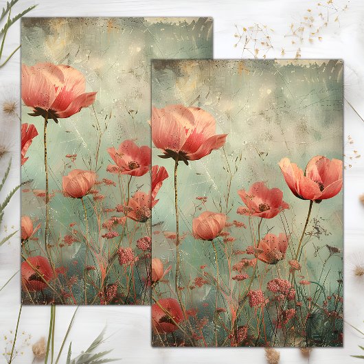 GRUNGE VERSEMD BLOEMEN DECOUPAGE TISSUEPAPIER