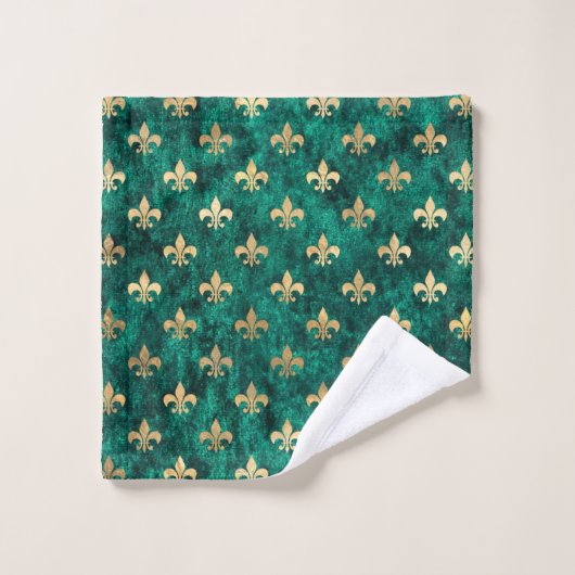 Grunge Vert Velours Fleur De Lis Mardi Gras (Gant de toilette)