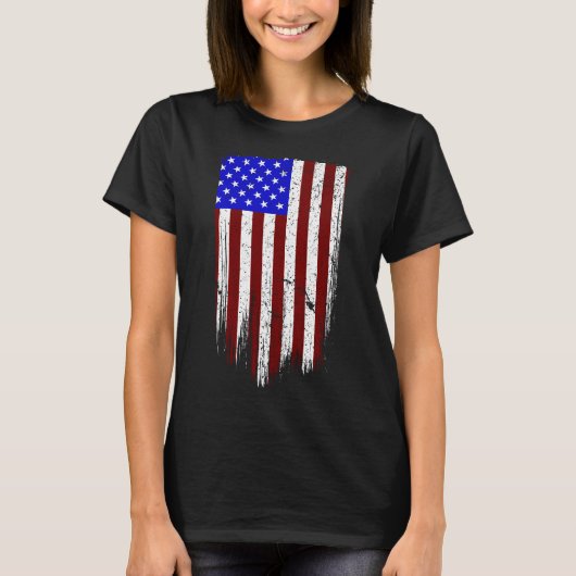 Grunge Verticale Amerikaanse Vlag T-shirt (Voorkant)