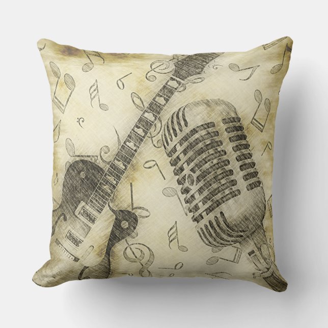 Grunge Vintage Guitare Microphone Coussin (Recto)