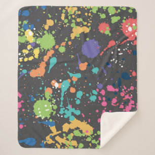 Grunge Waterverf: kleurrijk vlekkenpatroon. Sherpa Deken