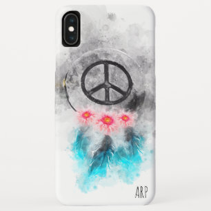 *~* Grunge Waterverf Peace Sign Feathers Flowers iPhone XS Max Hoesje