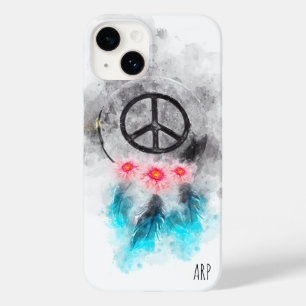 ** Grunge Waterverf Vredesteken Veren Bloemen Case-Mate iPhone 14 Hoesje
