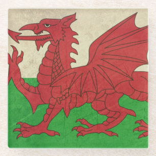 Grunge Welsh Dragon vlaggenafbeelding Glazen Onderzetter