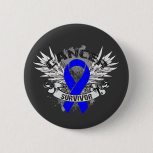 Grunge Winged Ribbon Colon Cancer Survivor Ronde Button 5,7 Cm