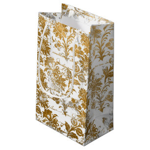 Grunge witgouden damast bloemmotief Klein Cadeauzakje