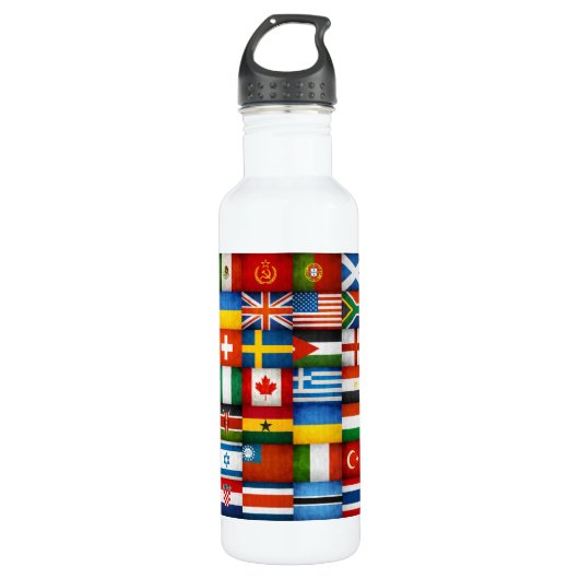 Grunge World Flags Collage Designer Waterfles (Voorkant)