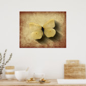 Grunge Yellow Butterfly met schaduw Poster (Keuken)