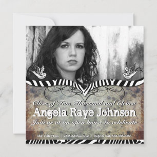 Grunge Zebra Stripes Graduation Invitation