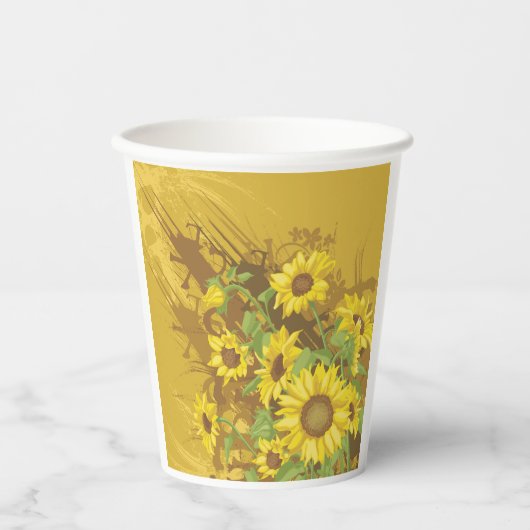 Grunge Zonnebloem Art Bold Rustiek Geel Bloemen Papieren Bekers (Voorkant)