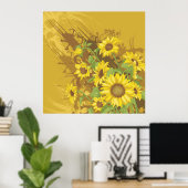 Grunge Zonnebloem Art Bold Rustiek Geel Bloemen Poster (Thuiskantoor)
