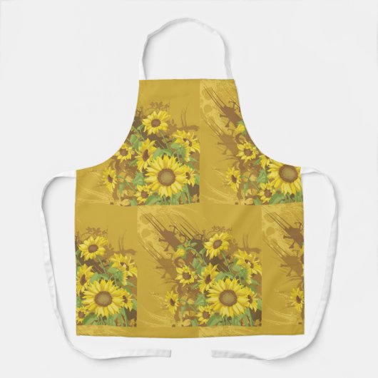 Grunge Zonnebloem Art Bold Rustiek Geel Bloemen Schort (Voorkant)