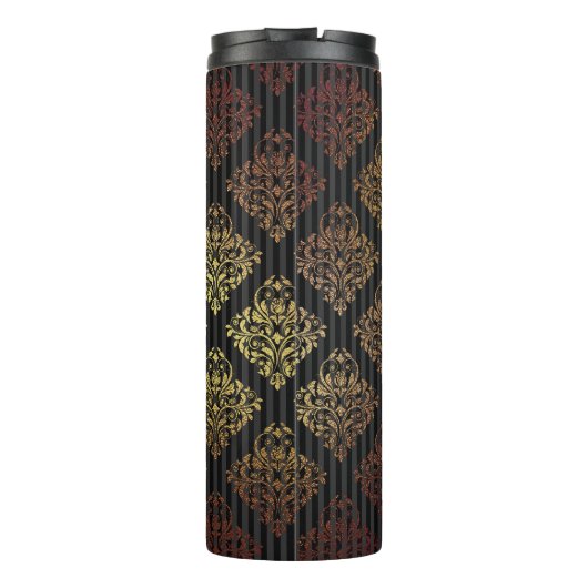 Grunge zwart en gouden damast Thermosbeker (Achterkant)