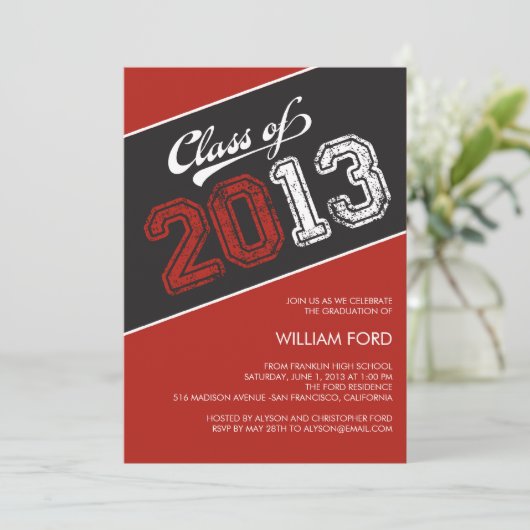 Grungy Afstuderen Afstuderen Uitnodiging - Rood (Staand voorkant)